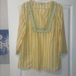 crown & ivy Yellow Striped Top with Green Accents
